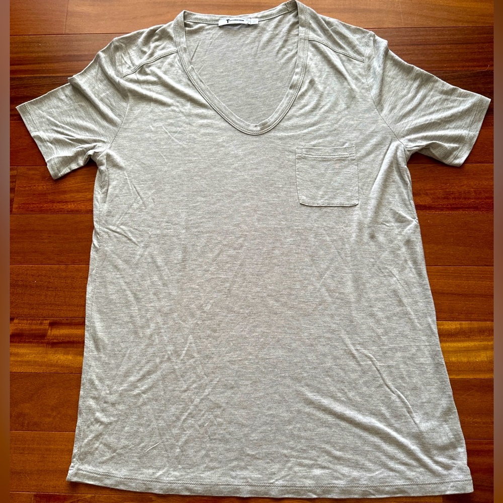 T Alexander Wang gray V-Neck Pocket T-Shirt Women's Size M 100% Rayon new!